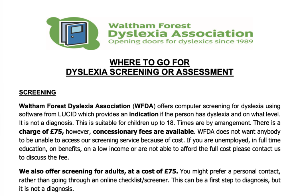 Dyslexia screening and assessments
